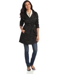 T Tahari Morley Water Resistant Hooded Double Breasted Trench Coat