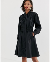Y.a.s Premium Ruched Detail Trench Coat In Black