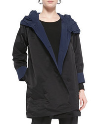 Eileen Fisher Reversible Hooded Rain Coat Blackmidnight Petite
