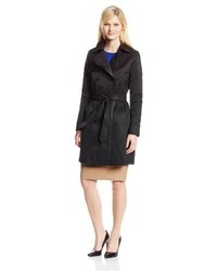 T Tahari Mulberry Spring Pleated Trim Double Breasted Trench Coat