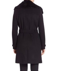 Andrew Marc Trench Coat With Detachable Fur Collar
