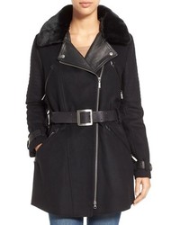 Barbour Valve Wool Blend Trench Coat With Faux Fur Collar