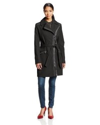Via Spiga Asymmetric Front Zip Trench Coat With Faux Leather Trim