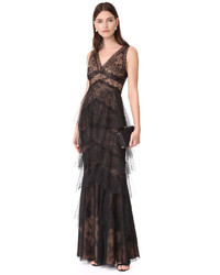 Marchesa Notte Lace Gown With Tulle Skirt