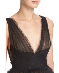Marchesa Embroidered Tulle Fit Flare Dress