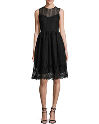 English Factory Sleeveless Lace Hem Tulle Dress Black