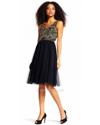 Adrianna Papell Tulle Scroll Beaded Fit And Flare Cocktail Dress