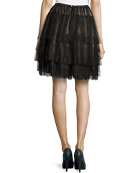 RED Valentino Lace Trimmed Tiered Tulle Skirt Black