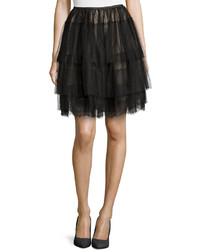 RED Valentino Lace Trimmed Tiered Tulle Skirt Black