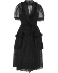 Simone Rocha Feather Trimmed Tulle Wrap Midi Dress Black