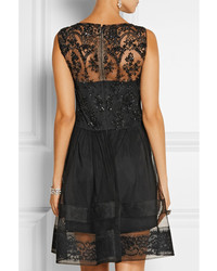 Notte by Marchesa Lace Trimmed Embellished Tulle Dress