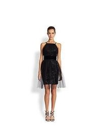 Notte by Marchesa Tulle Sequin Velvet Dress Black