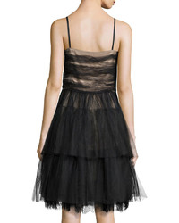 RED Valentino Tiered Lace Tulle Cocktail Dress Black