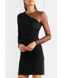 Balmain Tulle Paneled Stretch Jersey Mini Dress Black