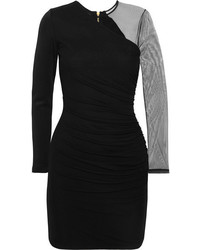 Balmain Tulle Paneled Stretch Jersey Mini Dress Black