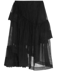 Simone Rocha Asymmetric Broderie Anglaise Trimmed Tiered Tulle Skirt Black