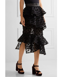 House of Holland Satin Trimmed Flocked Tulle Skirt Black
