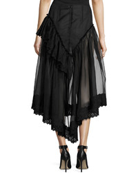 Simone Rocha Silk Tulle Fishtail Skirt Weyelet Hem Black