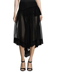 Simone Rocha Silk Tulle Fishtail Skirt Weyelet Hem Black