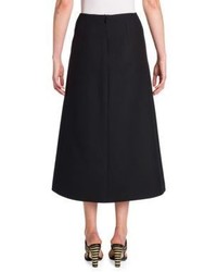 Fendi Tulle Grid Inset Wool Silk Skirt