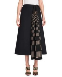 Fendi Tulle Grid Inset Wool Silk Skirt