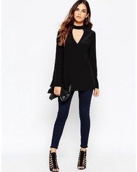 Asos High Neck Tunic Top With Plunge Neck Cut Out