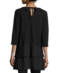 Joan Vass Interlock Tunic W Tiered Hem Black Plus Size