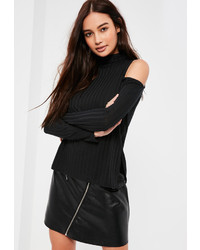 Missguided Black Ribbed Cold Shoulder Tunic