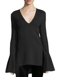 Nnicholas Ribbed Bell Sleeve Tunic Top Black