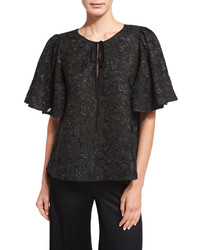 Co Rded Lace Flutter Sleeve Tunic Black