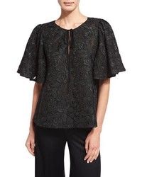 Co Rded Lace Flutter Sleeve Tunic Black