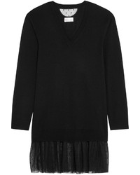 RED Valentino Redvalentino Point Desprit Tulle Trimmed Cashmere Blend Tunic Black