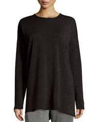 Eileen Fisher Tencel Fleece Boxy Tunic Black Plus Size