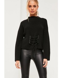 Missguided Black Extreme Sleeve Corset Funnel Neck Sweater