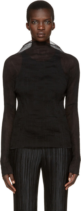 Issey Miyake Black Sheer Twisted Turtleneck, $395 | SSENSE | Lookastic