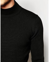 Asos Brand Muscle Fit Turtleneck Ribbed Sweater In Black