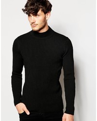 Asos Brand Muscle Fit Turtleneck Ribbed Sweater In Black