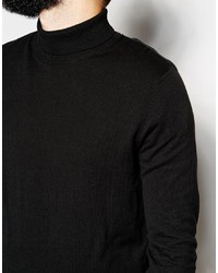 Asos Brand Roll Neck Sweater In Black Cotton