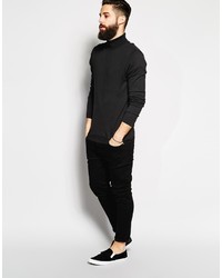 Asos Brand Roll Neck Sweater In Black Cotton