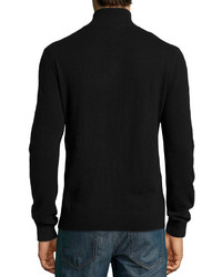 Neiman Marcus Cashmere Mock Turtleneck Zip Sweater Black