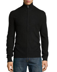 Neiman Marcus Cashmere Mock Turtleneck Zip Sweater Black
