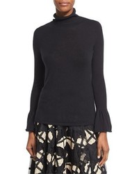 Co Cashmere Turtleneck Sweater With Bell Cuffs Black
