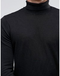 Asos Cotton Roll Neck Sweater In Black
