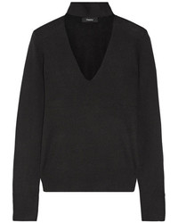 Theory Cutout Silk Blend Turtleneck Sweater Black