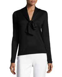Neiman Marcus Long Sleeve Tie Neck Sweater Black