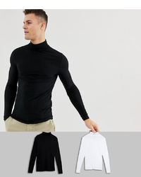 ASOS DESIGN Muscle Fit Long Sleeve T Shirt With Roll Neck 2 Pack Save