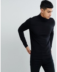ASOS DESIGN Muscle Fit Long Sleeve T Shirt With Roll Neck In Black