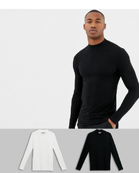 ASOS DESIGN Muscle Fit Long Sleeve T Shirt With Turtle Neck 2 Pack Save