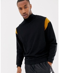 ASOS DESIGN Oversized Sweatshirt With Turtle Neck And Colour Blocking In Black