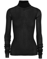 Bottega Veneta Ribbed Cotton Blend Turtleneck Sweater Black